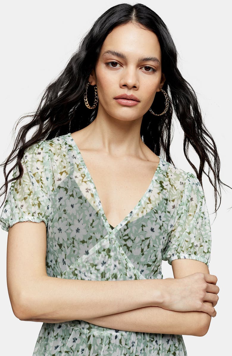 Topshop Daisy Mesh Midi Dress, Alternate, color, 