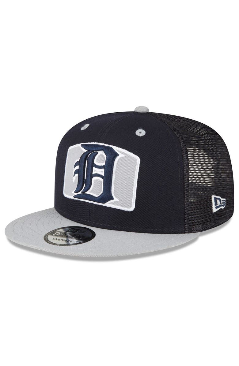 New Era Men's New Era Navy/Gray Detroit Tigers Logo Zoom Trucker 9FIFTY Snapback Hat, Main, color,