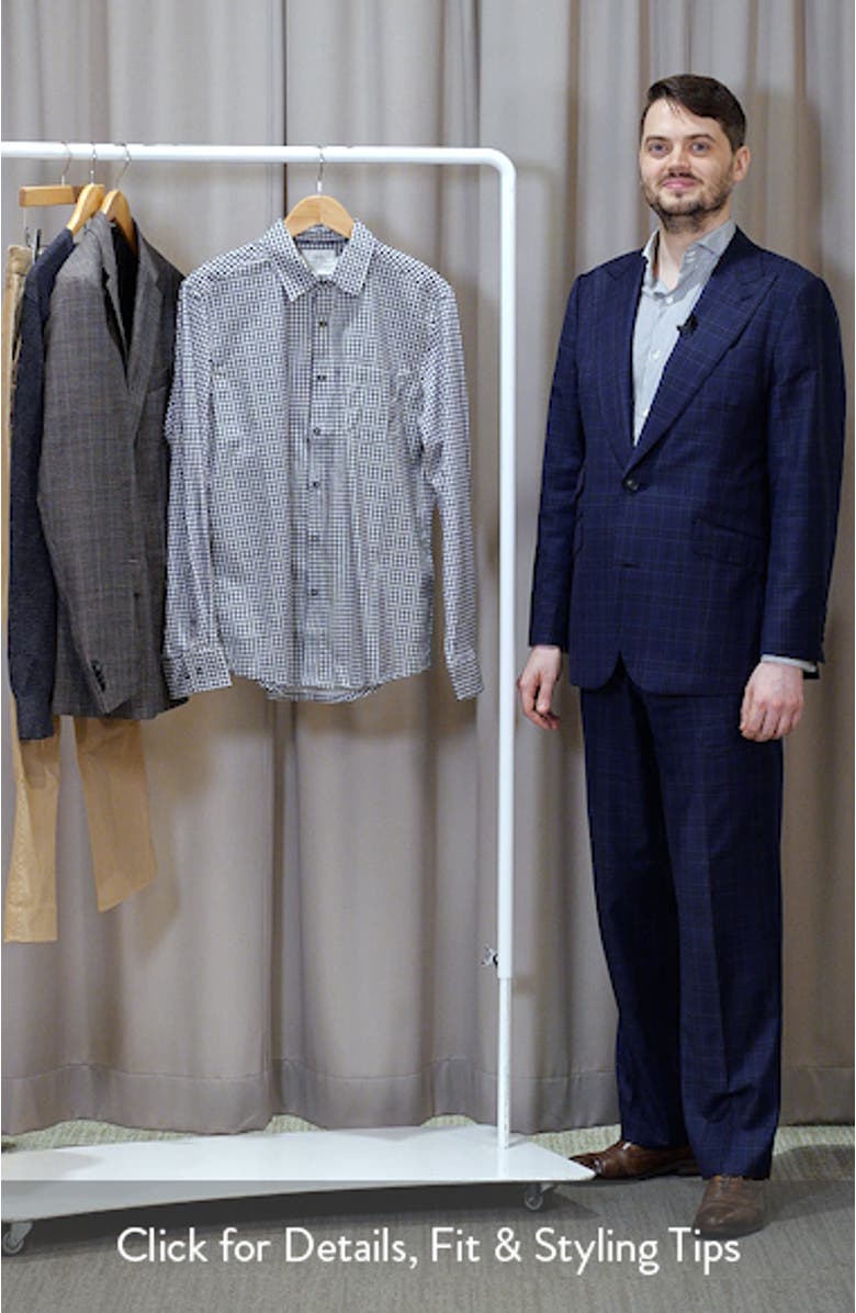 Reworked Slim Fit Grey Gingham Check Cotton Button-Up Shirt, sales video thumbnail