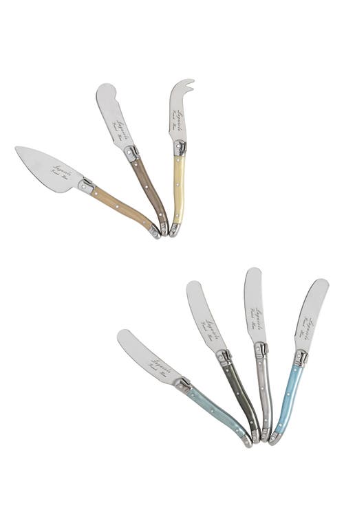 French Home 7-piece Faux Mother-of-pearl Cheese Knife & Spreader Set In Silver Multi Color