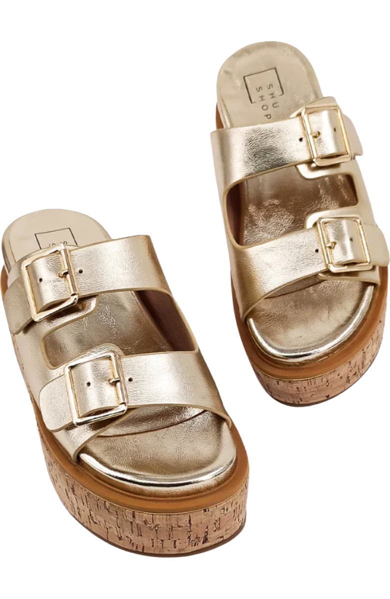 SHUSHOP Lucinda Platform Wedge Slide Sandal, Alternate, color, Gold