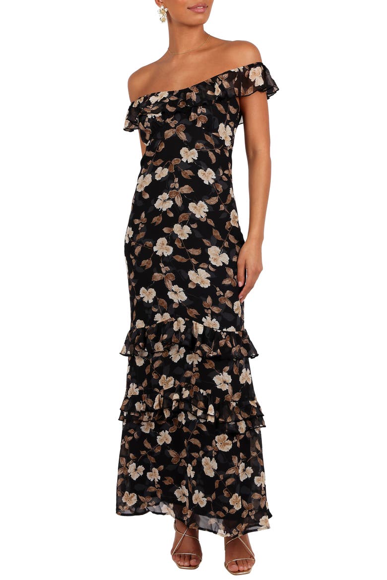 Irelynn Ruffle Convertible Floral Maxi Dress, Main, color, BLACK FLORAL