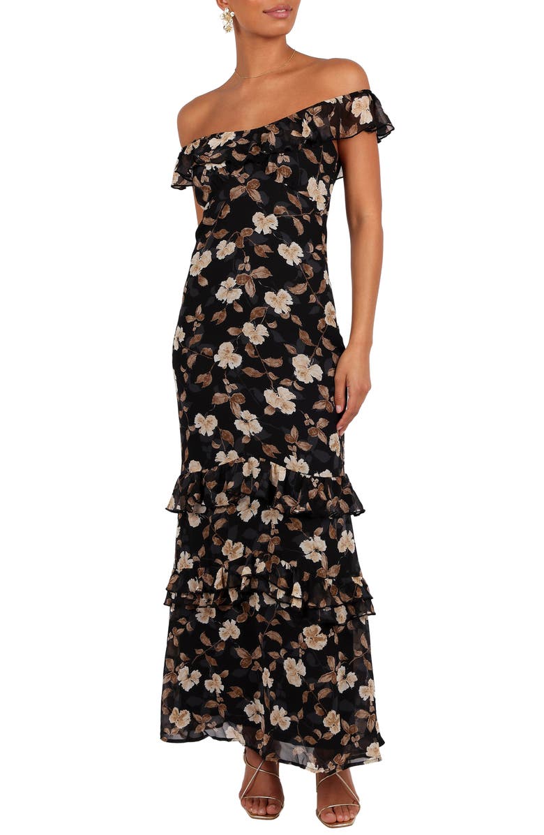 Petal & Pup Irelynn Ruffle Convertible Floral Maxi Dress, Main, color, Black Floral
