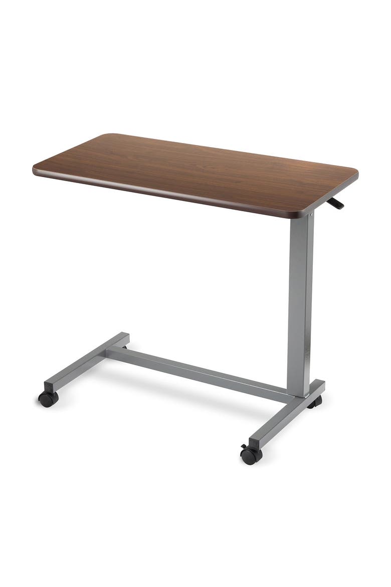 Adjustable Medical Bedside Table with L-Shaped Base, Main, color, Brown