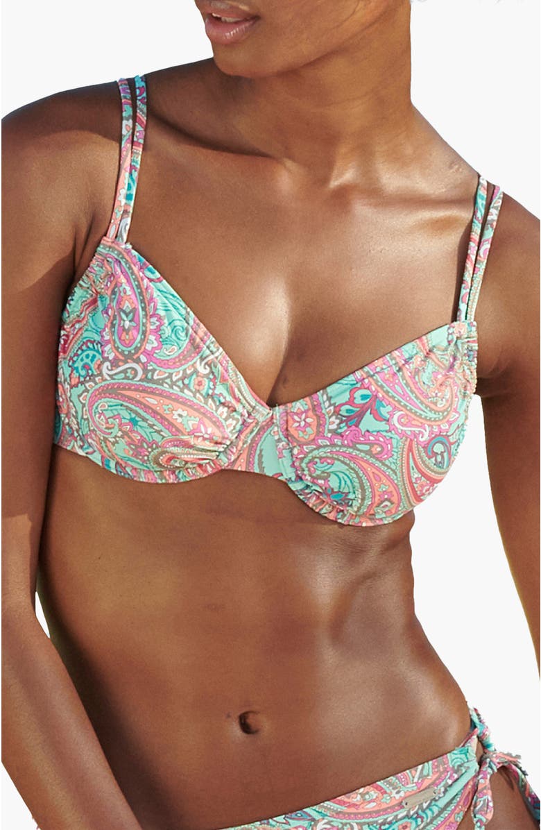 LASCANA Women's Paisley Print Underwire Bikini Top Size 32D, Main, color, Mint Printed