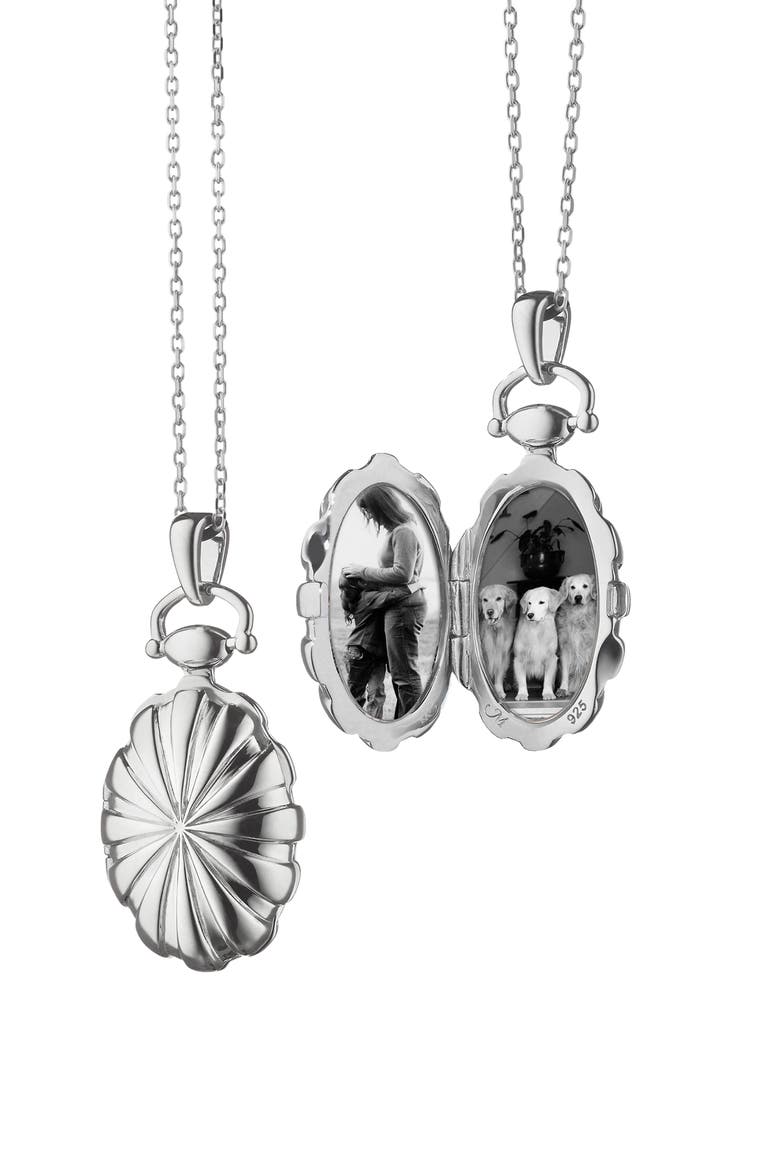 Petite Sunburst Locket Necklace, Alternate, color, SILVER