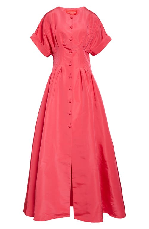 Carolina Herrera Cuffed Short Sleeve Button Front Silk Faille Gown