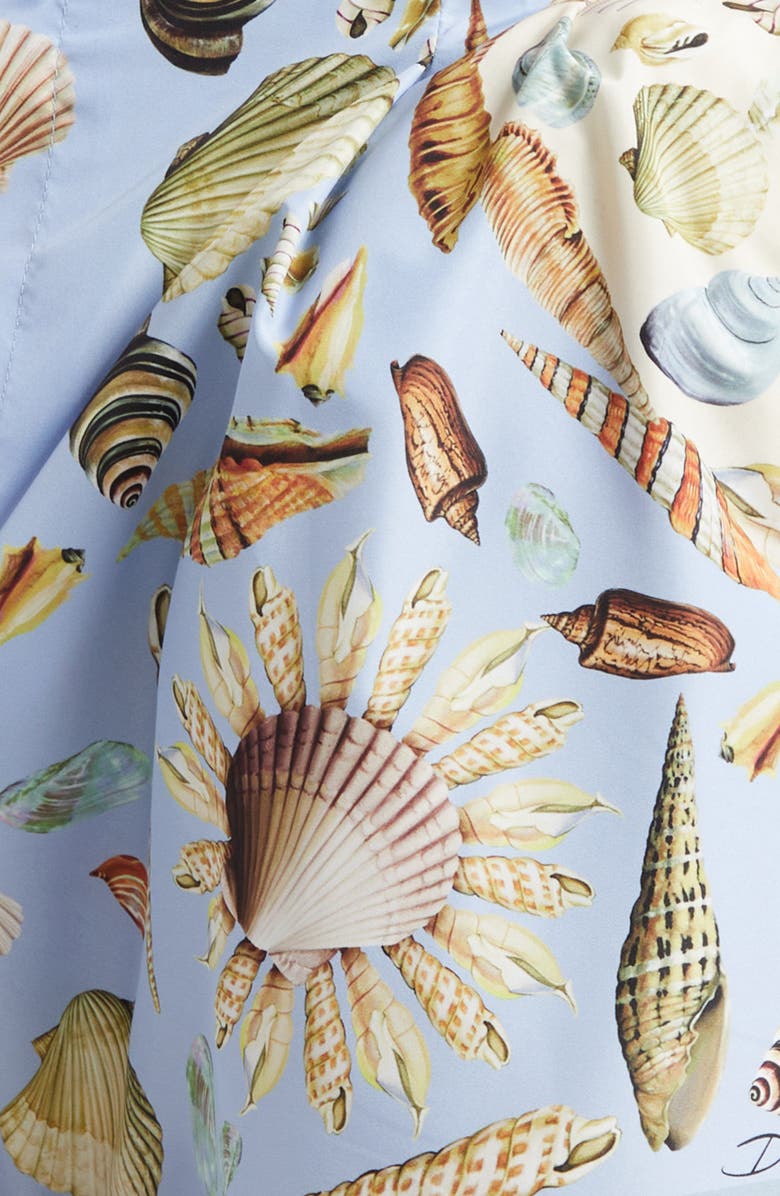 Dolce&Gabbana Seashell Print Mixed Media Camp Shirt, Alternate, color, S9001 Variante Abbinata