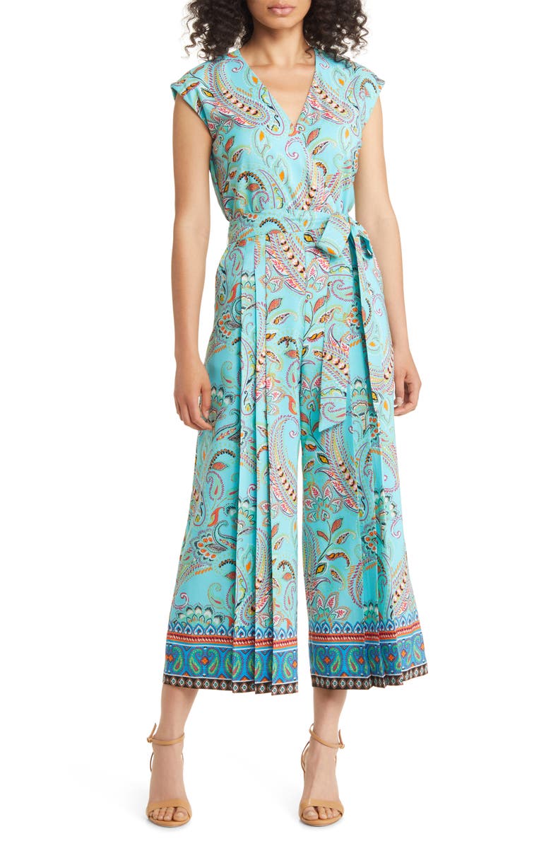 Tahari ASL Pleated Wide Leg Faux Wrap Jumpsuit, Main, color,