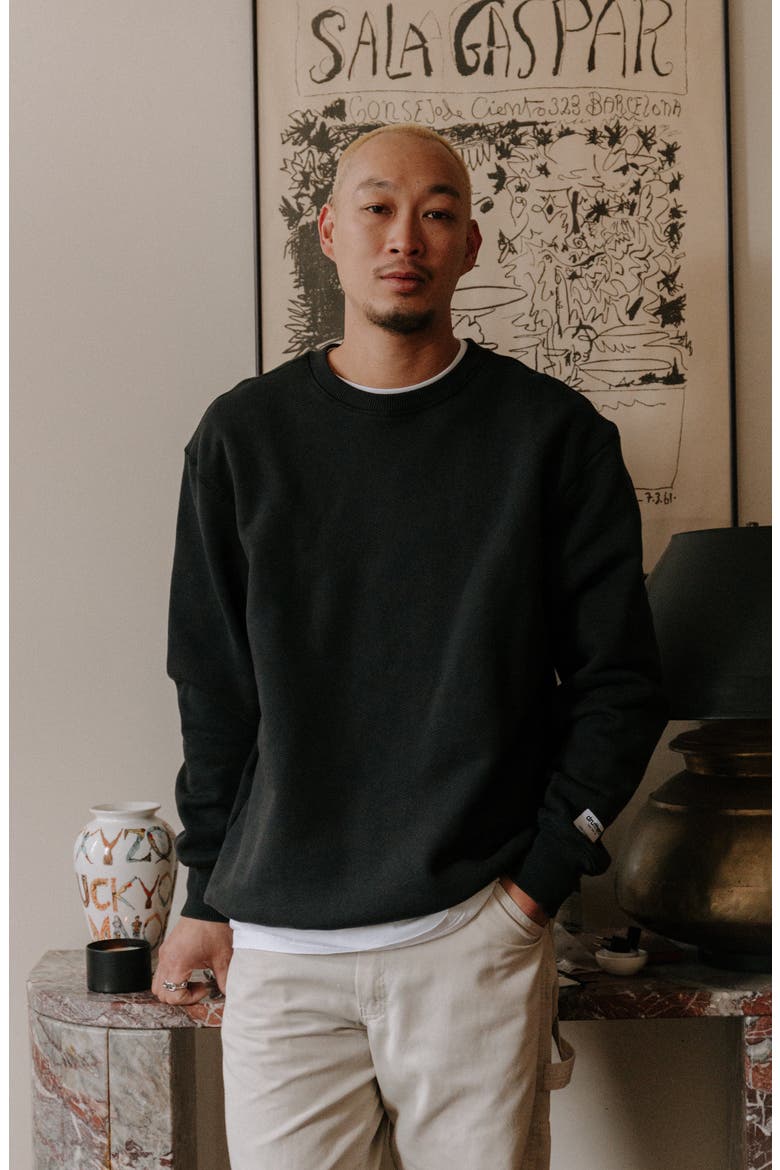Organic Cotton 685 GSM French Terry Crewneck Sweatshirt, Alternate, color, Caviar