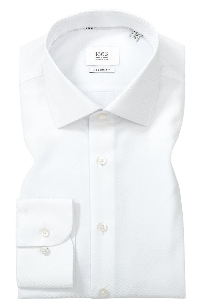 1863 by Eterna Modern Fit Micropattern Non-Iron Cotton Dobby Dress Shirt, Alternate, color, White