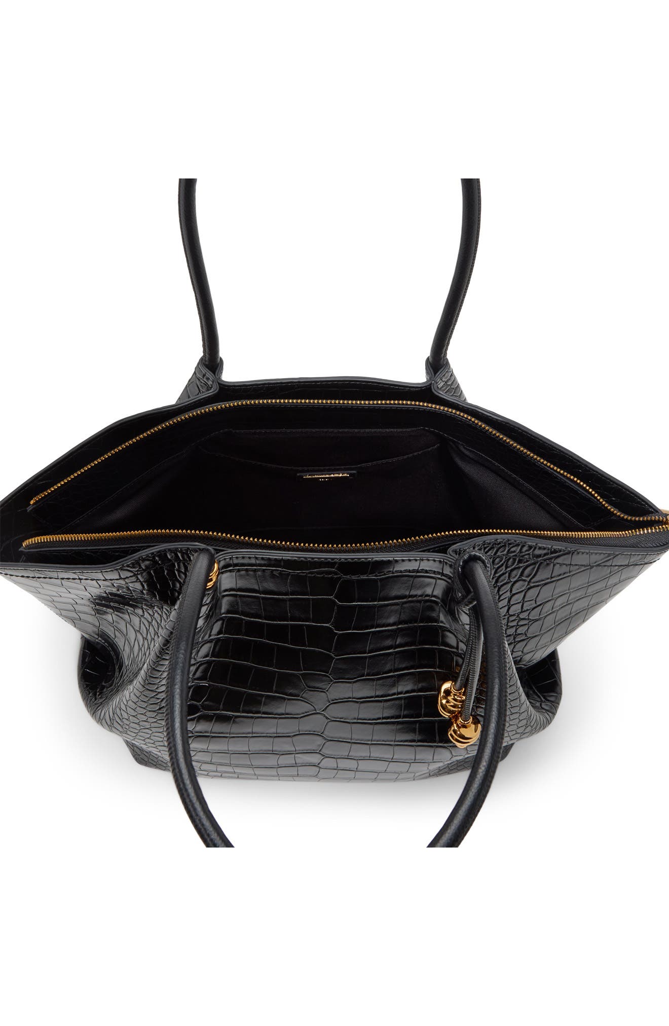 Braelyneex Croc Embossed Faux Leather Tote, Alternate, color, BLACK OVERFLOW