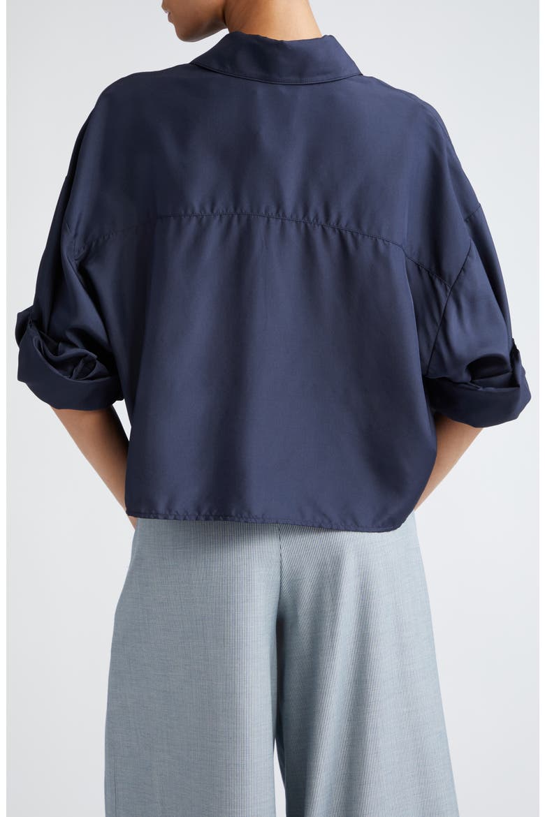 Next Ex Crop Silk Button-Up Shirt, Alternate, color, MIDNIGHT