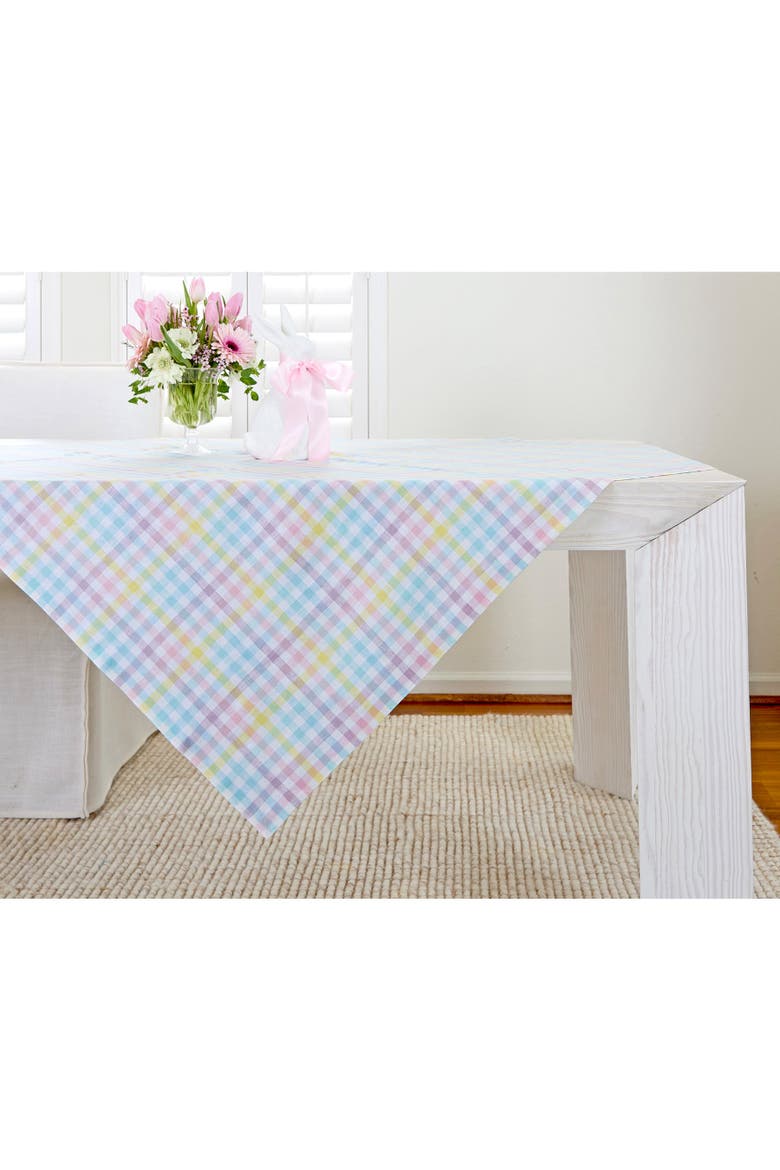 Linen Table Throw 52 x 52 Inch - Gingham Check, Main, color, Pastel Gingham