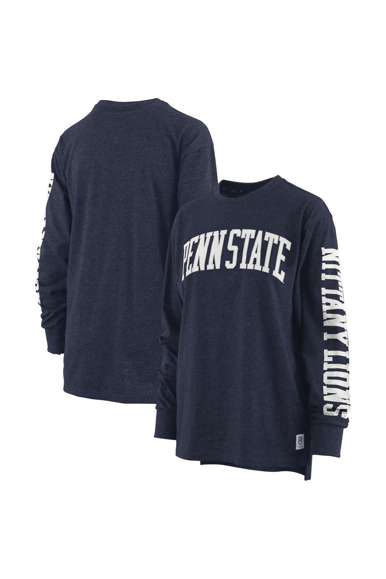 Women's Pressbox Heathered Navy Penn State Nittany Lions Two-Hit Canyon Long Sleeve T-Shirt, Main, color, Navy