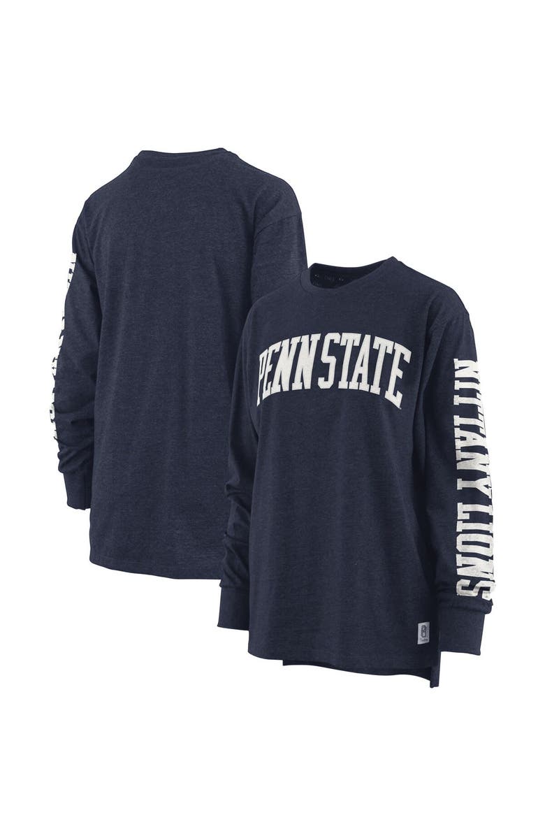 PRESSBOX Women's Pressbox Heathered Navy Penn State Nittany Lions Two-Hit Canyon Long Sleeve T-Shirt, Main, color, Navy