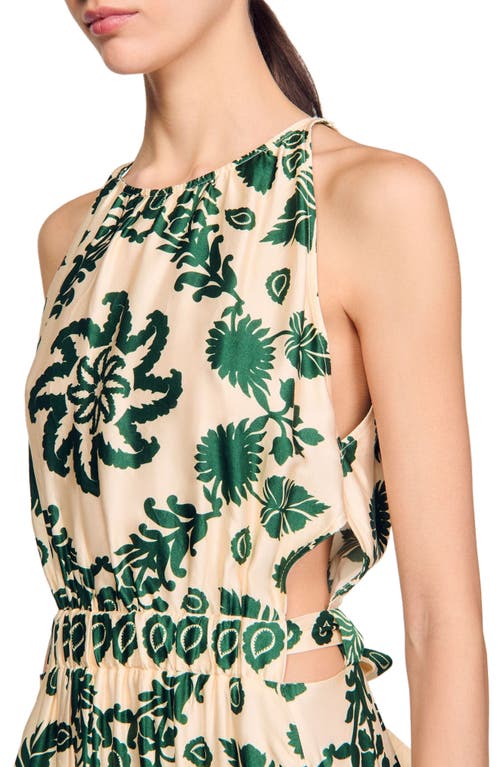Sandro Womens Naturels Leaf-print Sleeveless Woven Maxi Dress In Green