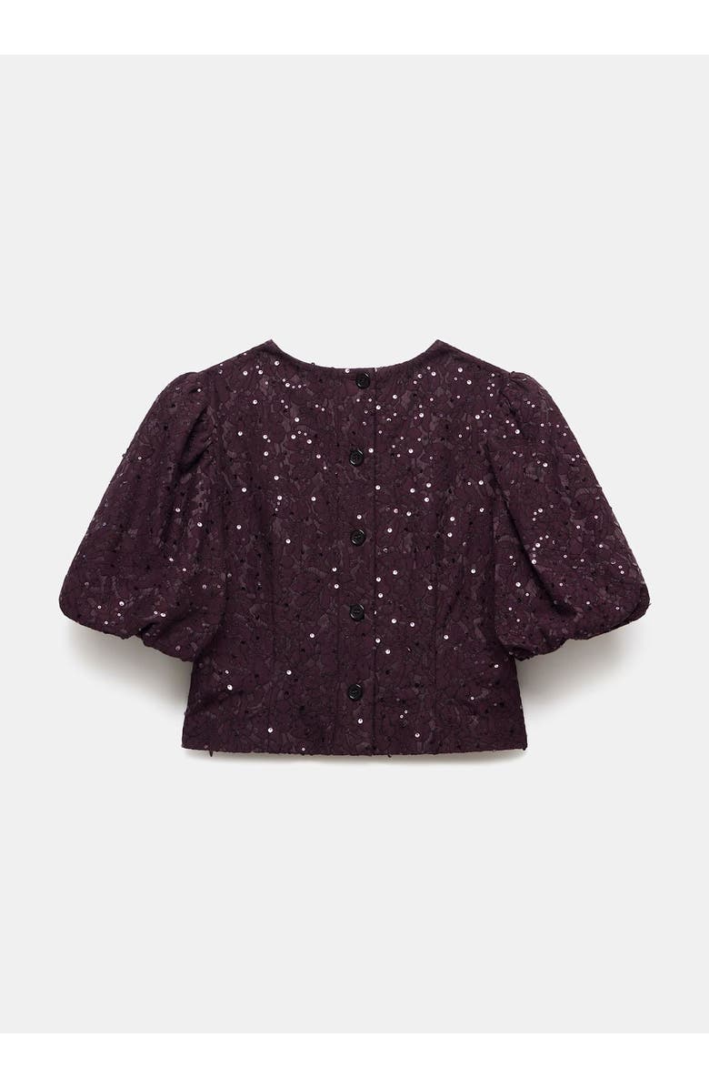 MINT VELVET Sequin Lace Puff Sleeve Top, Alternate, color, Burgundy