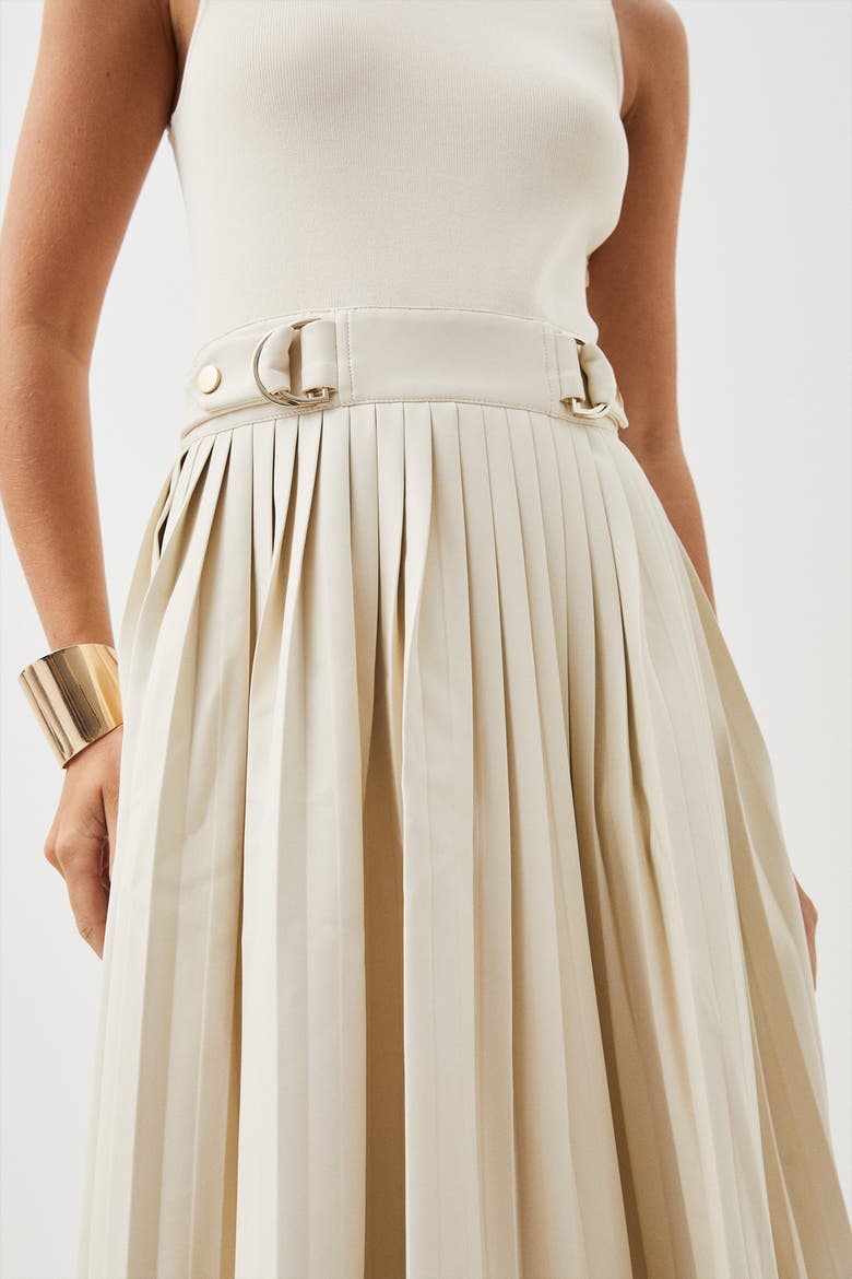 Pu Detailing Sleeveless Midi Dress, Alternate, color, Cream