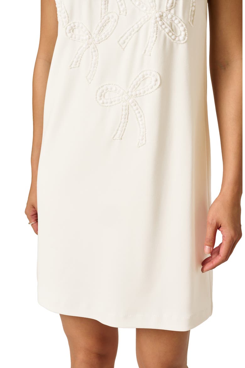 Beaded Bow Crepe Shift Dress, Alternate, color, IVORY