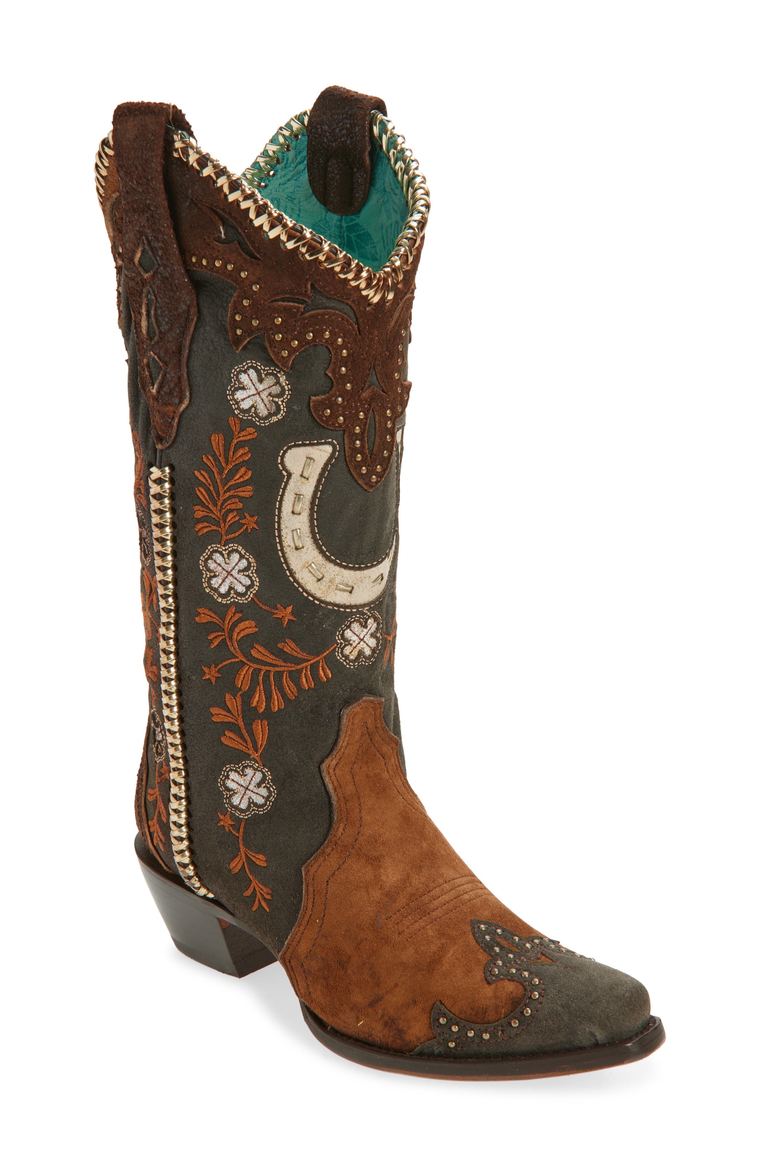 CORRAL Horseshoe Overlay Western Boot, Main, color, Brown