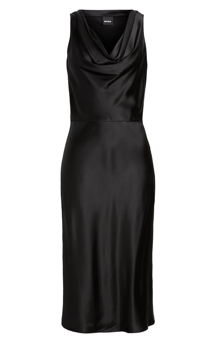 BOSS Dawida Cowl Neck Satin Midi Dress, Alternate, color, Black
