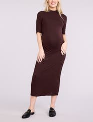 MOTHERHOOD MATERNITY Mock Neck 3/4 Sleeve Ribbed Maxi Dress