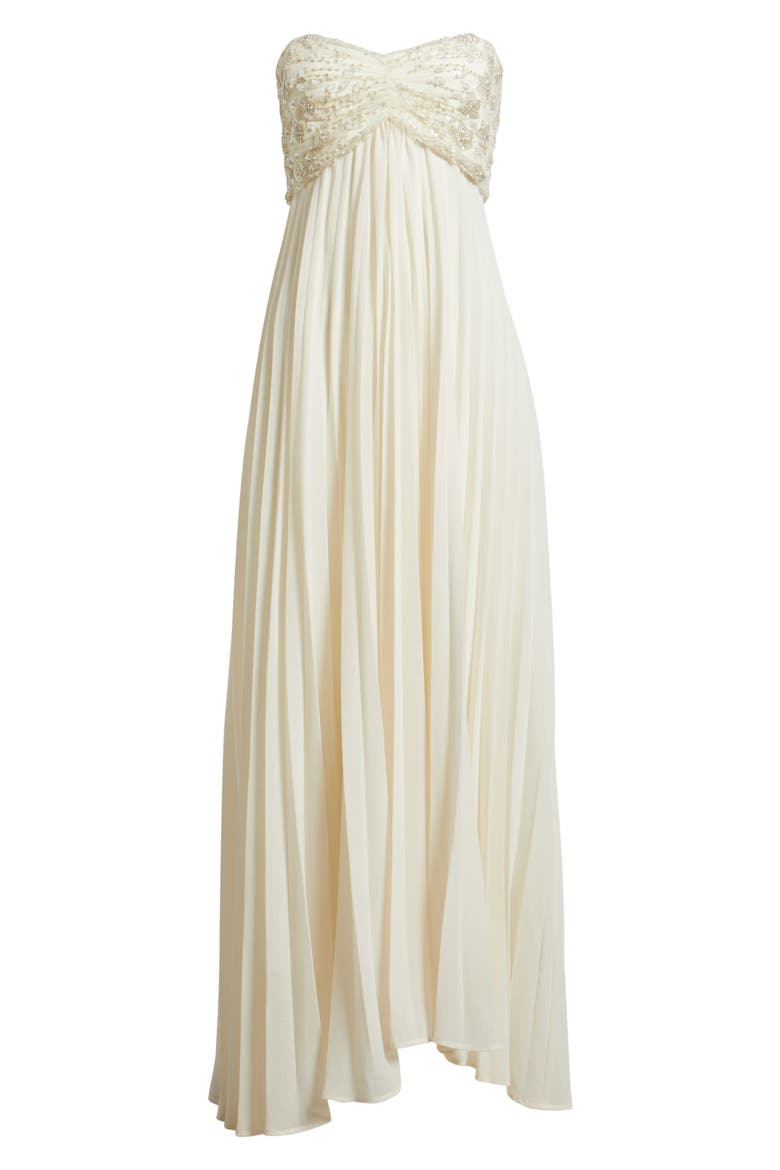 Sabrina Embellished & Pleated Strapless Gown, Alternate, color, CREAM
