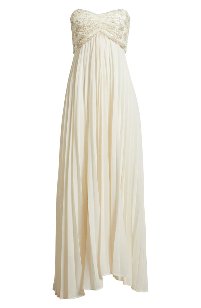 Delfi Collective Sabrina Embellished & Pleated Strapless Gown, Alternate, color, Cream