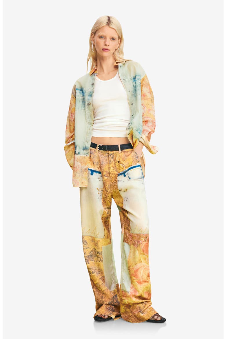 Mixed Media Button-Up Shirt, Alternate, color, MEDIUM BEIGE