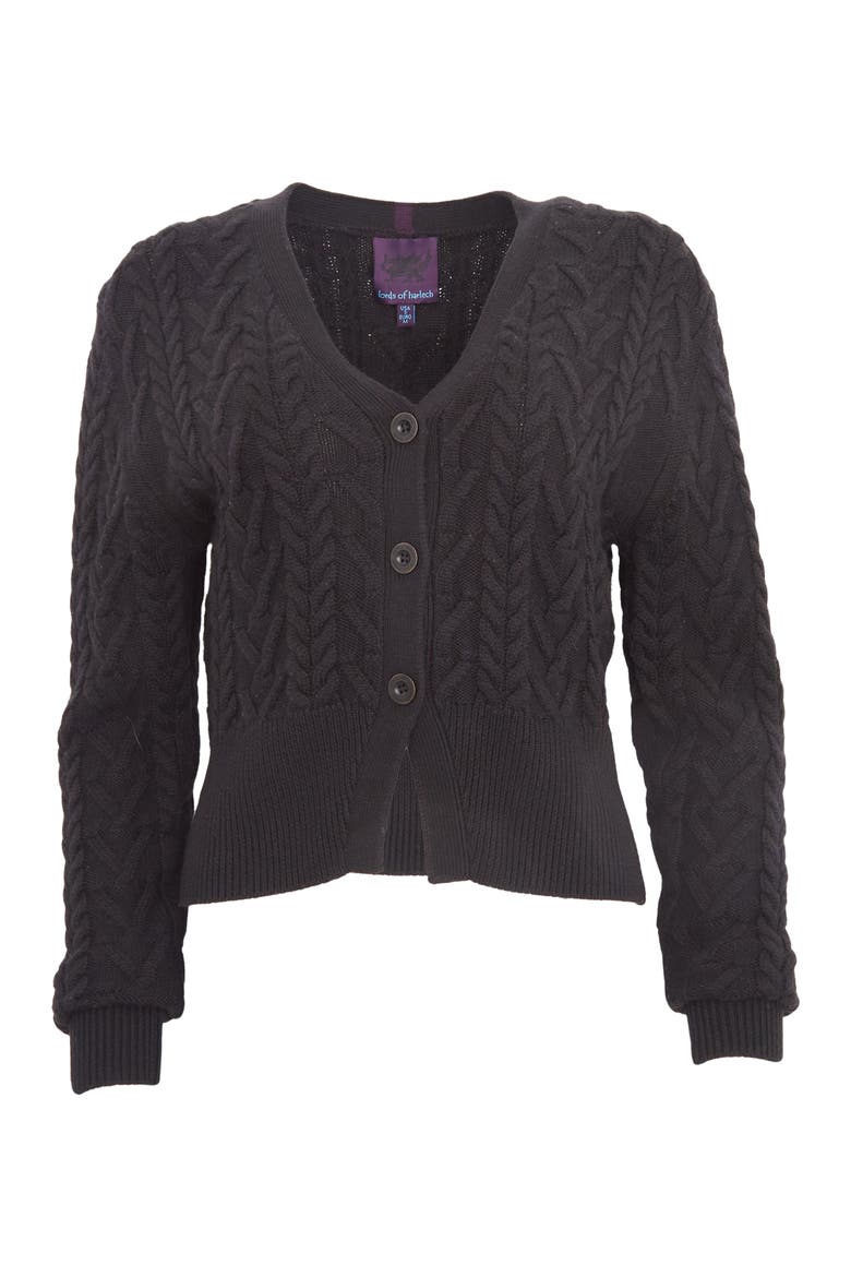 Samantha Cashmere Blend Cable Knit Cardigan Sweater, Main, color, Black