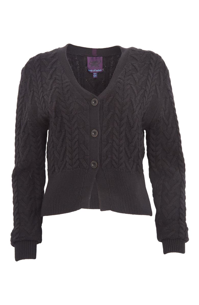 Lords of Harlech Samantha Cashmere Blend Cable Knit Cardigan Sweater, Main, color, Black