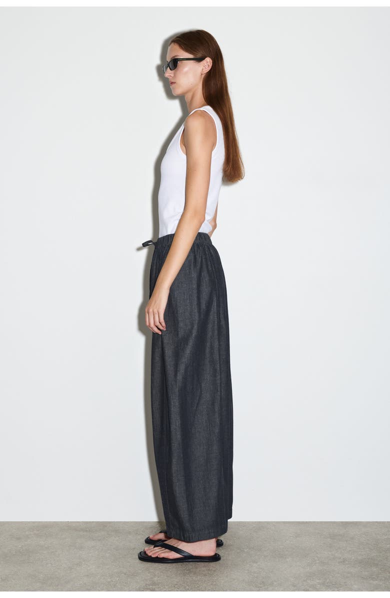 COS Barrel-Leg Denim Drawstring Pants, Alternate, color, Navy