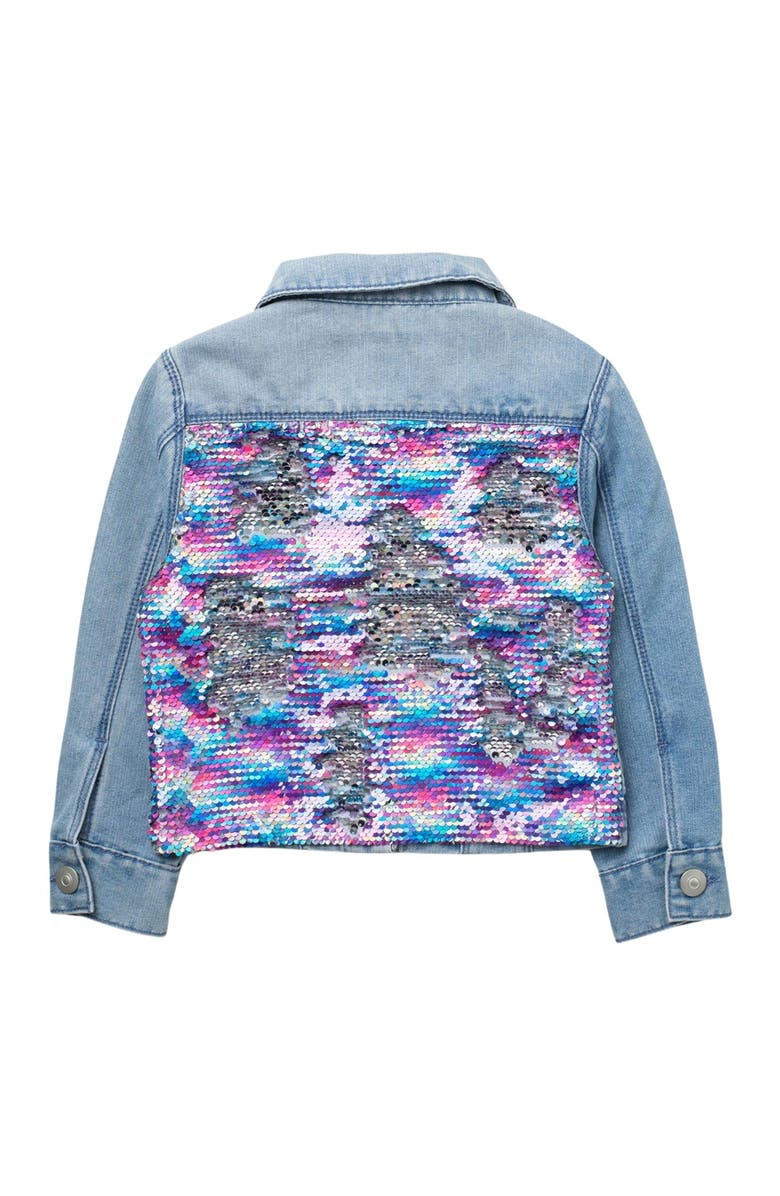 POURED IN BLUE Flip Sequin Denim Jacket, Main, color,