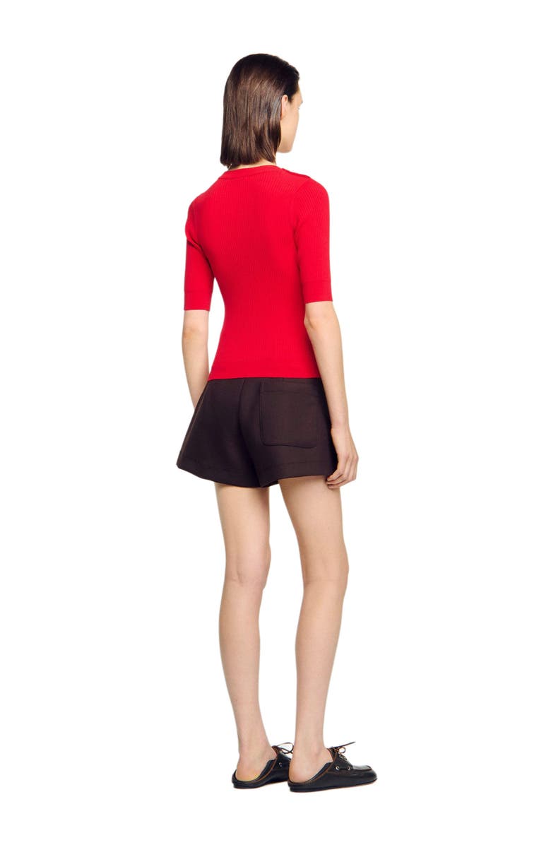 SANDRO Short-sleeve ribbed sweater, Alternate, color, Red