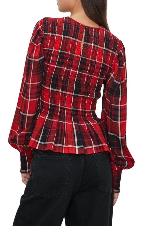 Next Plaid Smocked Peplum Cotton Blend Top In Red