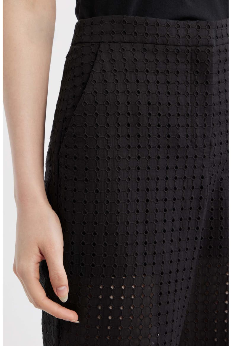 Eyelet Embroidered Cotton Pants, Alternate, color, BLACK