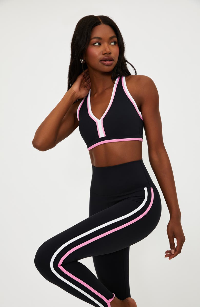 Beach Riot Ida Colorblock Racerback Sports Bra, Alternate, color, Prism Pink And Black