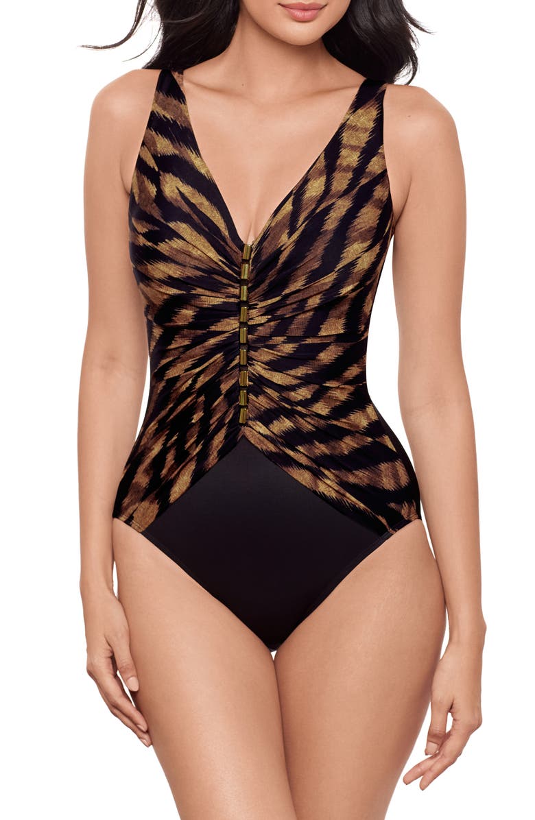 Miraclesuit<sup>®</sup> Raya de Safari One-Piece Swimsuit, Main, color, Black/Brown