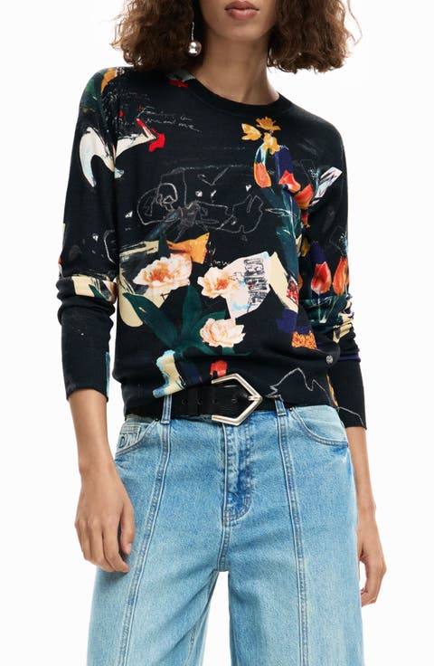 Floral Fine Gauge Crewneck Sweater
