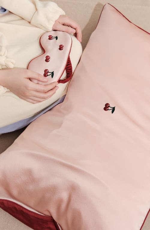 Lost Pattern Embroidered Satin Pillowcase & Sleep Mask Set In Pink