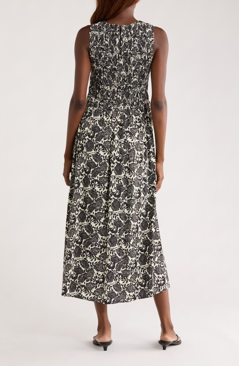 MELLODAY Smocked Sleeveless Maxi Dress, Alternate, color, Ivory/ Black Print