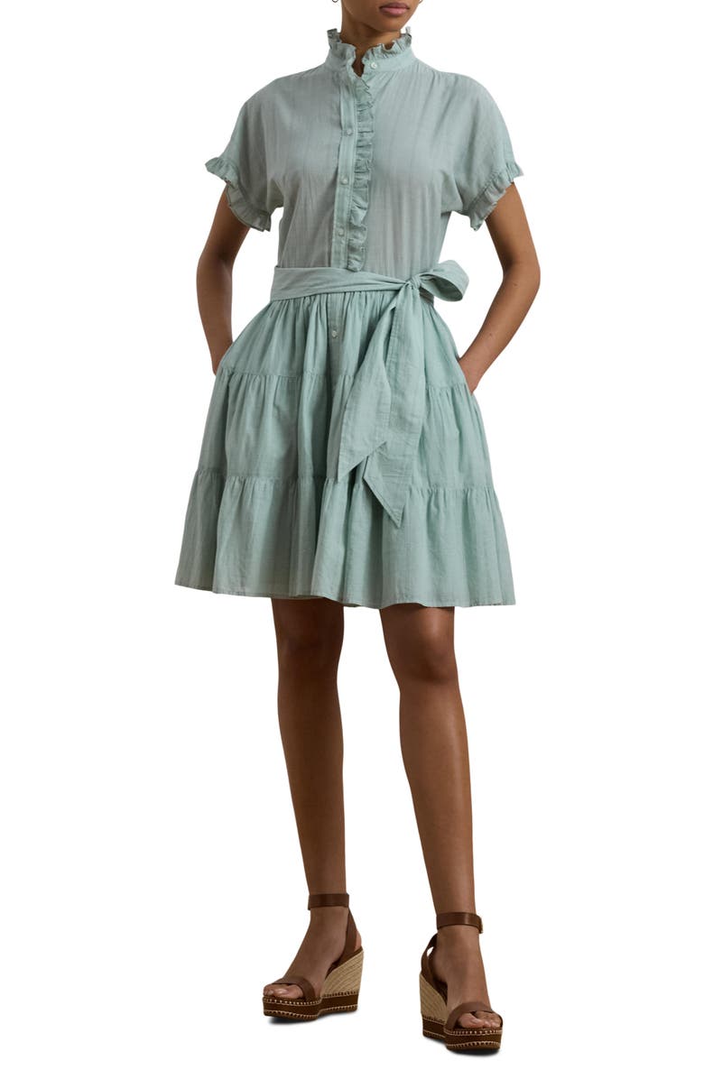 Lauren Ralph Lauren Ruffle Trim Cotton Voile Shirtdress, Main, color, 