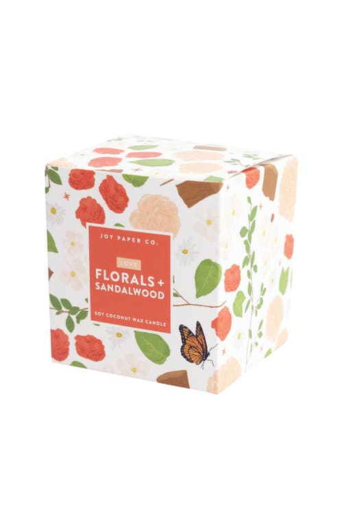 Joy Paper Co. Love Florals Sandalwood Soy Coconut Candle In White Glass