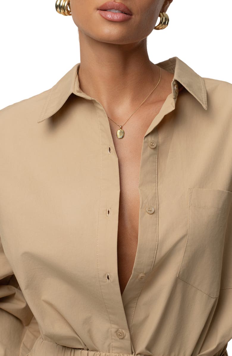 JLUXLABEL Leon Oversize Cotton Poplin Button-Up Shirt, Alternate, color, Beige