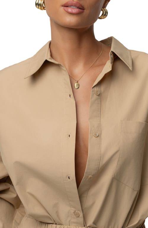 Jluxlabel Leon Oversize Cotton Poplin Button-up Shirt In Brown