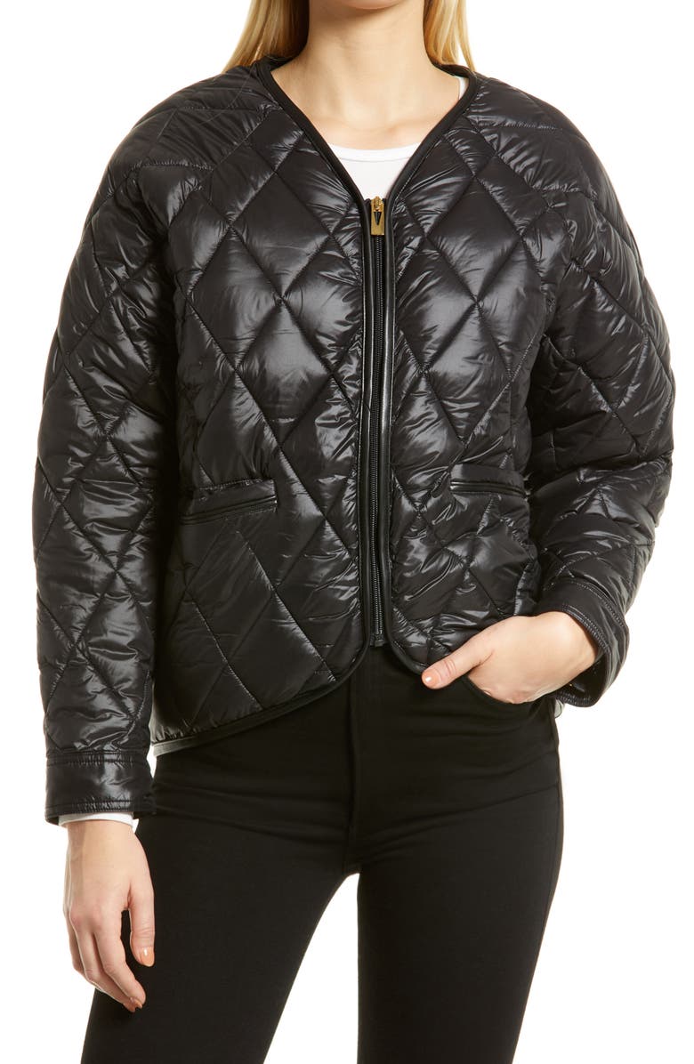 Via Spiga V-Neck Quilted Water Resistant Jacket, Alternate, color, 