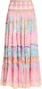 Camilla Gaudi Print Smocked Waist Tiered Silk Maxi Skirt