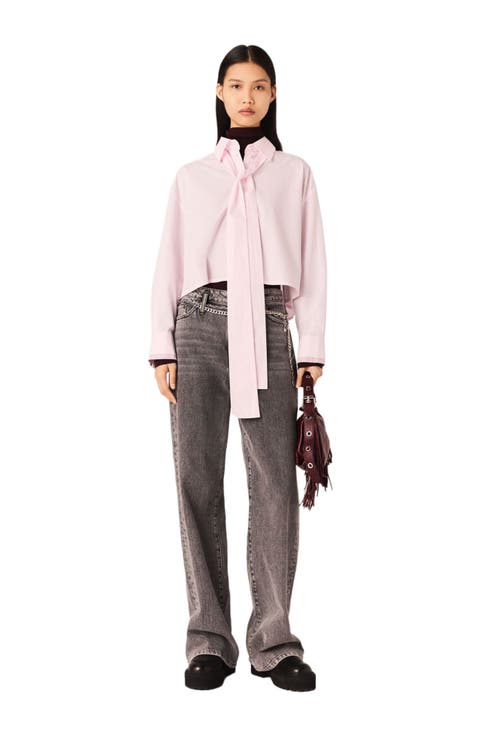 Wide-leg jeans with chain-link belt