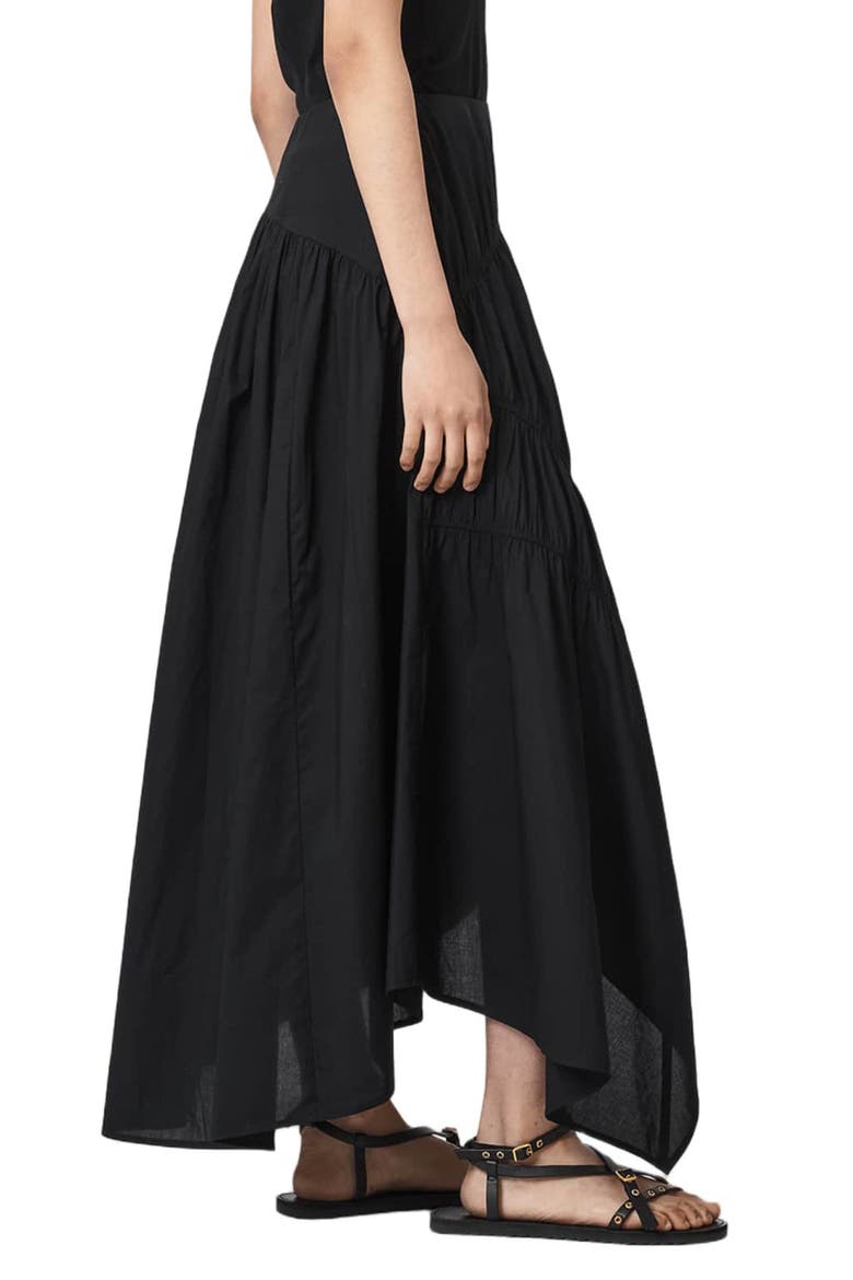 Nuria Ruched High-Low Midi Skirt, Alternate, color, BLACK